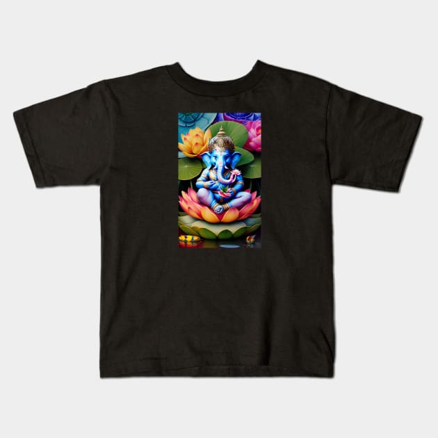 Baby Ganesh sitting on lotus flower Kids T-Shirt by mariasshop